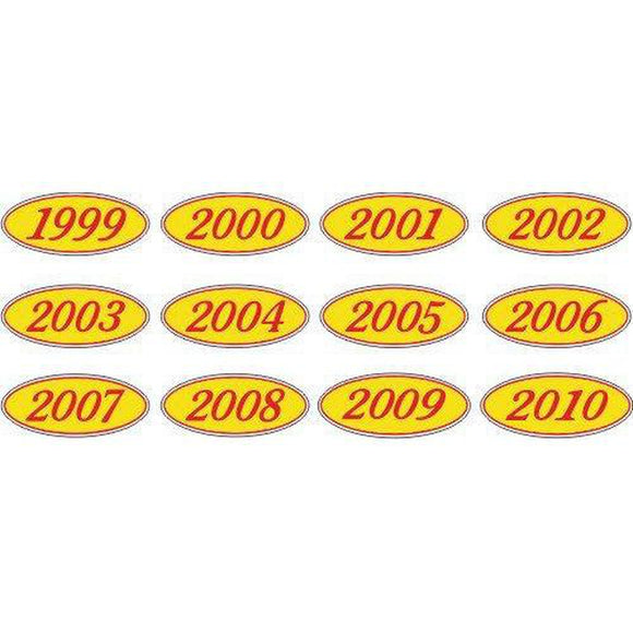 Year Oval-Red/Yellow-2018 Dozen/Pack-Peel and Stick Windshield Numbers, Ovals & Slogans-Hi Tech Industries-OVRY-18