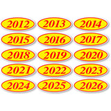 Oval Car Year Stickers - Red & Yellow