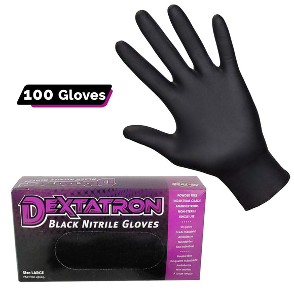 Dextatron Powder Free Black Disposable Nitrile Gloves, 100/BX (Medium)