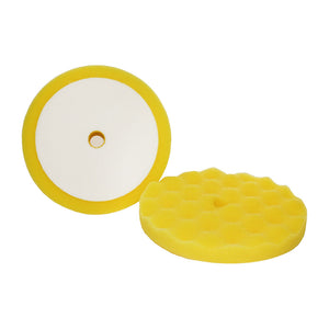 Hi-Buff 8" Foam Buffing Pads, Waffle Design, Yellow Medium Cut (2 Pack)