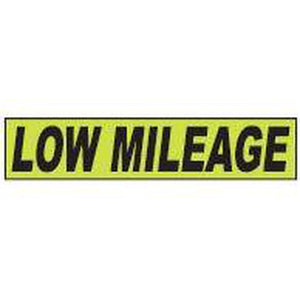 Shadow Slogan-"Low Mileage" Dozen/Pack-Peel and Stick Windshield Numbers, Ovals & Slogans-Hi Tech Industries-SSFGK-72